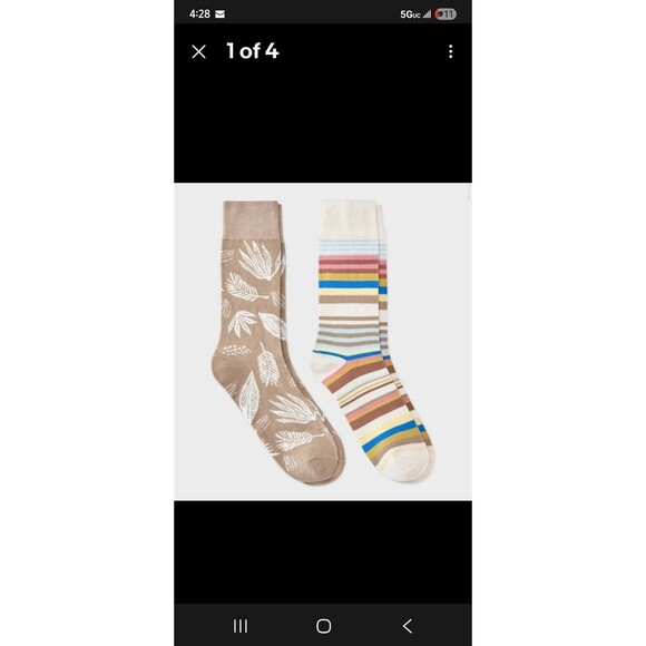 NWT~ Goodfellow & Co 7-12 Shoe Size Novelty Socks 2 pk Beige Leaf Striped - Picture 1 of 3